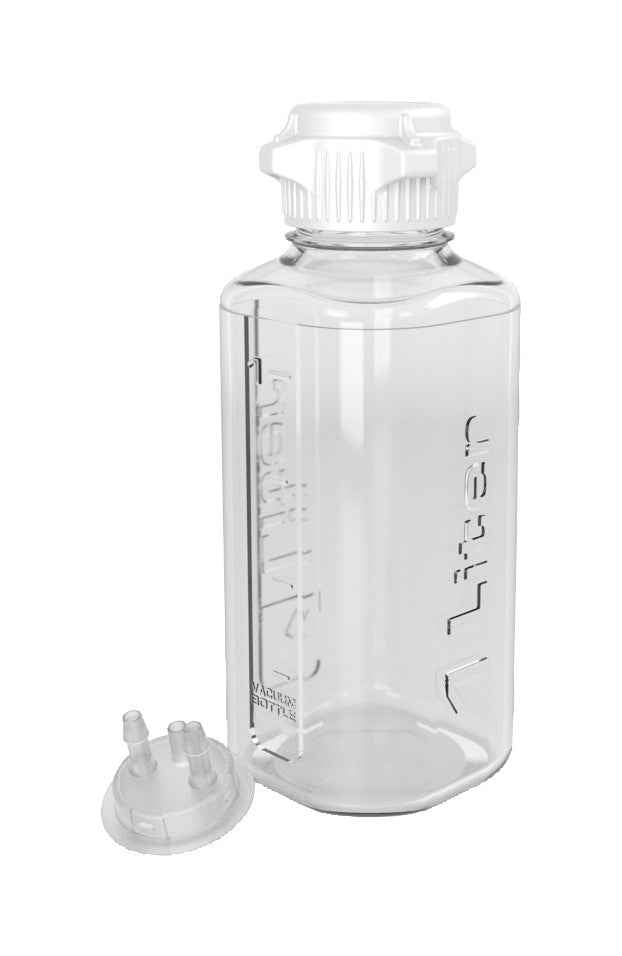 1L EZclear® PETG Heavy Duty Vacuum Bottle - 1/4" Hose Barb Adapter and Vent Port