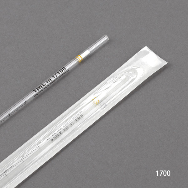 Serological Pipette, 1mL, PS, Standard Tip, 275mm, STERILE, Yellow Band, 25/Pack, 40 Packs/Unit