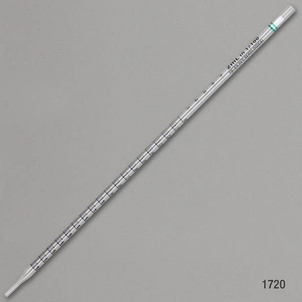 Serological Pipette, 2mL, PS, Standard Tip, 275mm, STERILE, Green Band, Individually Wrapped, 500/Dispenser Box