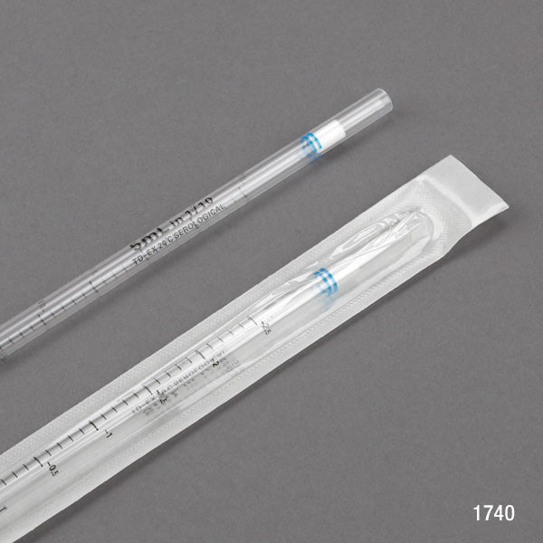 Serological Pipette, 5mL, PS, Standard Tip, 342mm, STERILE, Blue Band, 25/Pack, 15 Packs/Unit