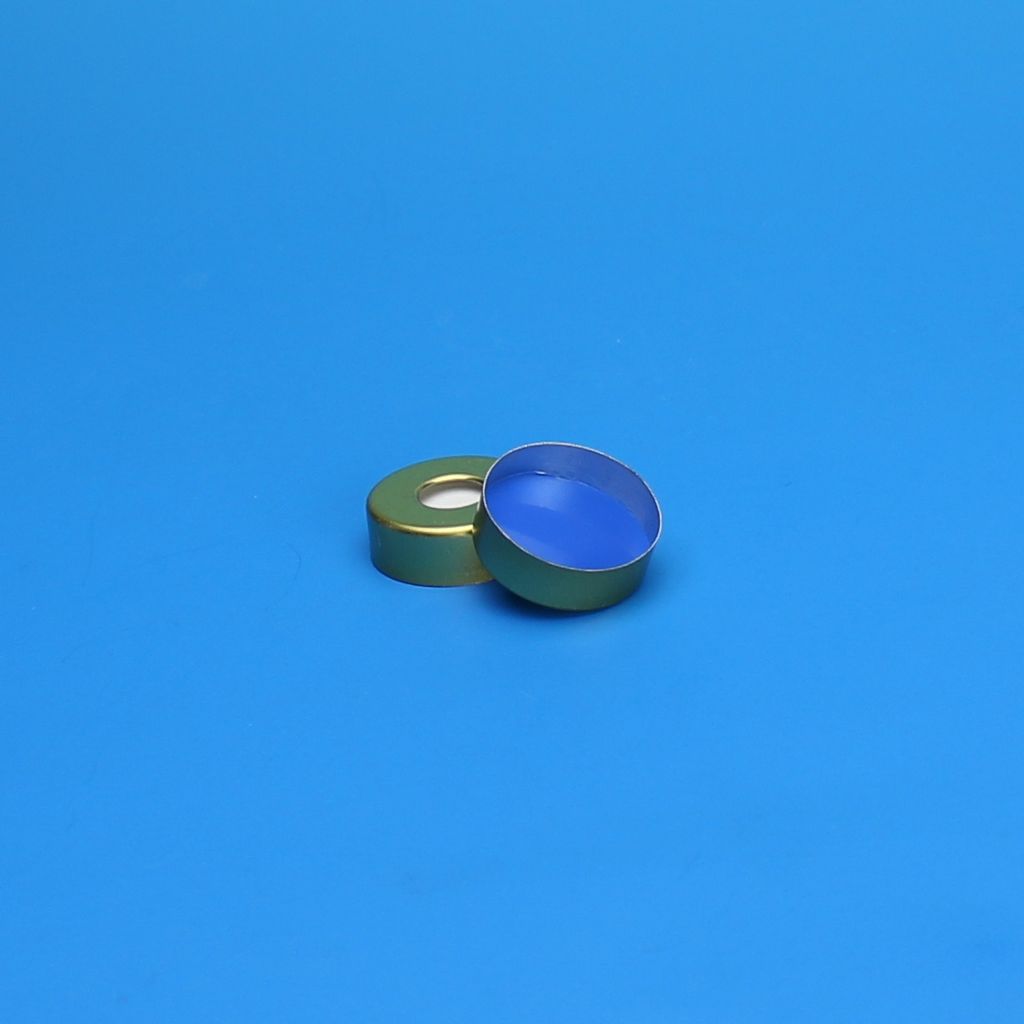 20mm Gold Tin Plate Magnetic Seal, 8mm Hole, 0.125" Natural PTFE/Blue Silicone Lined