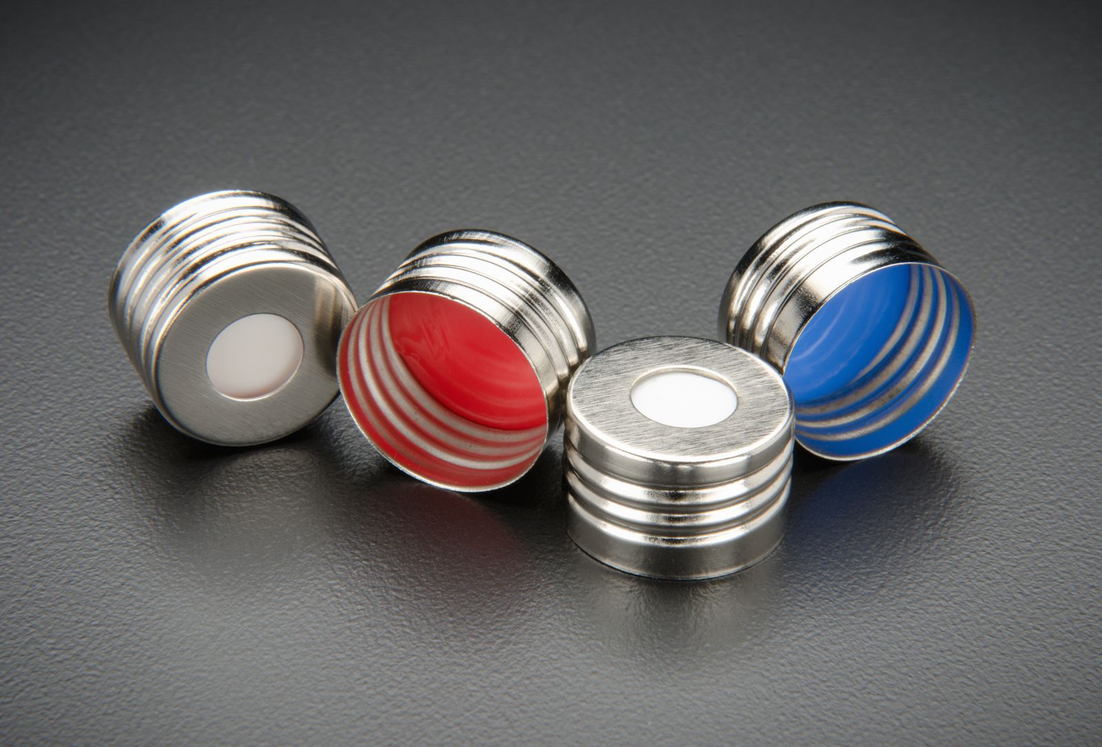 18mm Silver Magnetic (Metal) Cap with 0.060" Blue PTFE/White Silicone Liner (Shore A 55), Ultra Low Bleed