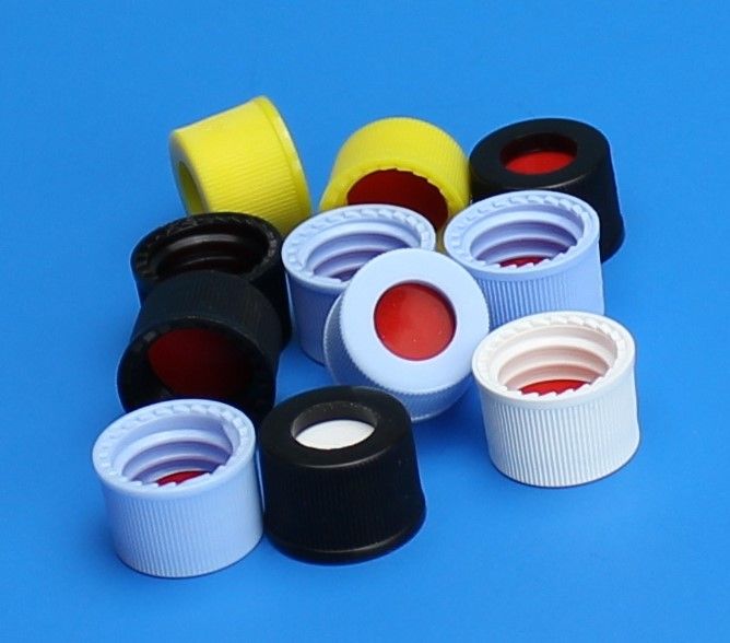 10-425mm Black Open Hole Polypropylene Closure, Red PTFE/Silicone Septa, 0.060” with Slit