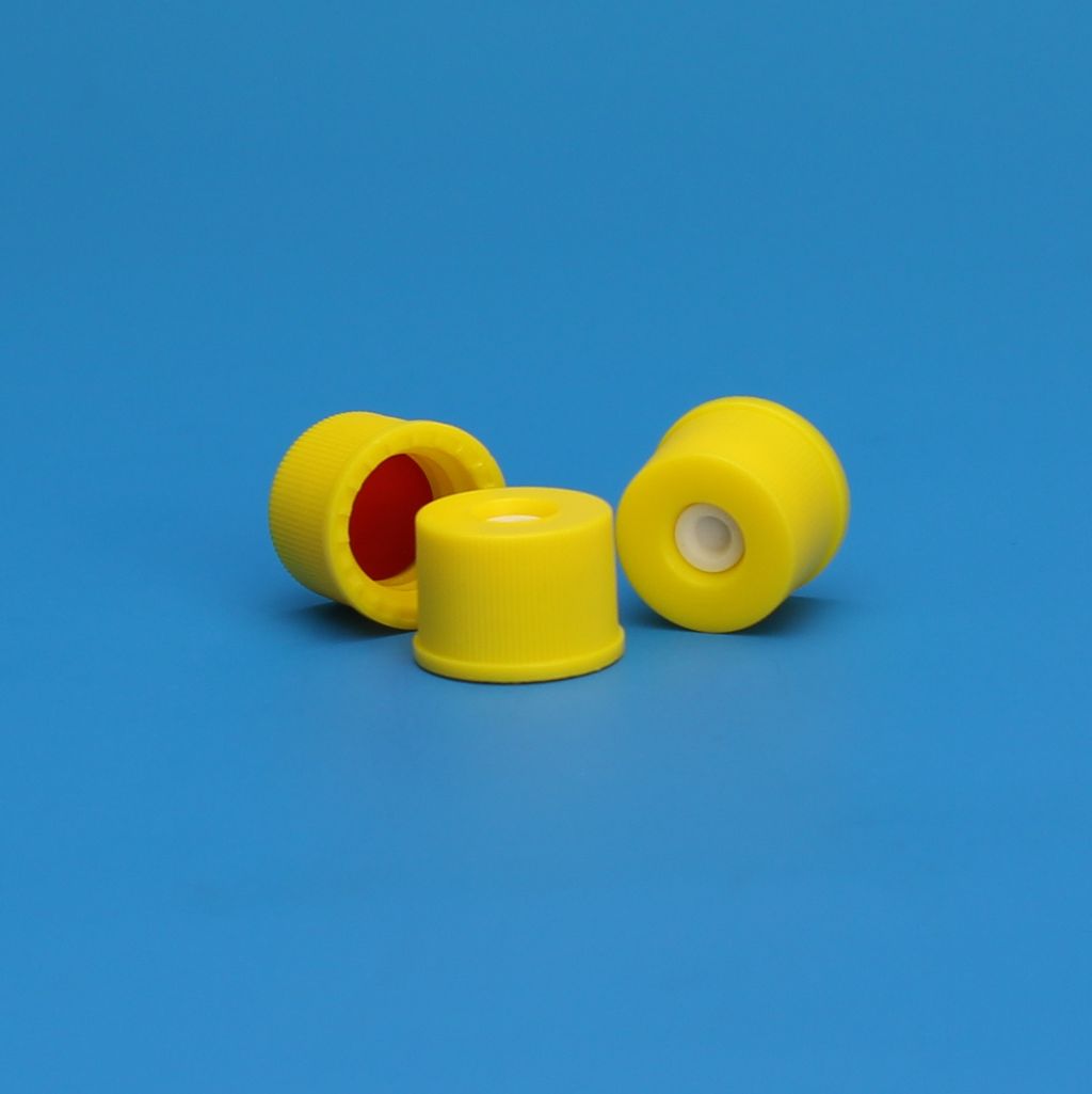 8-425mm Yellow Top Hat™ [Patented] Closure, Assembled with PTFE/Silicone Septa