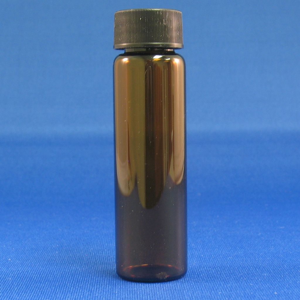 3 Dram, Amber 19x65mm Vial, 15-425mm Thread, Black Polypropylene Solid Top Cap, PTFE/F217 Lined
