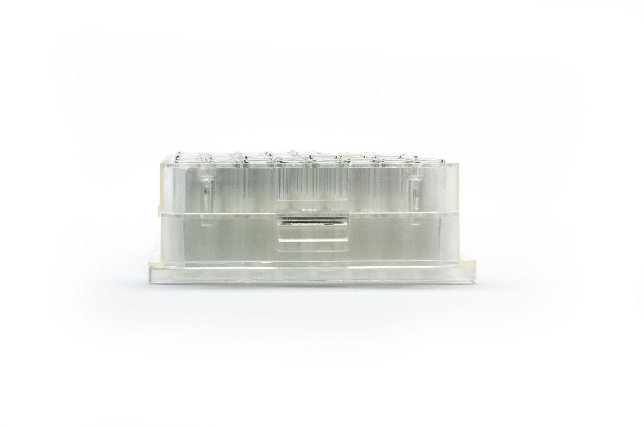 1.0ml Clear Borosilicate Glass Flat Bottom 9x30mm Vial with bottom barcode label, in MTP base plate, 5 racks of 96