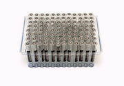 2.0ml Clear Borosilicate Glass Flat Bottom 9x50mm Vial with bottom and side barcode labels, in vial loader, 5 racks of 96