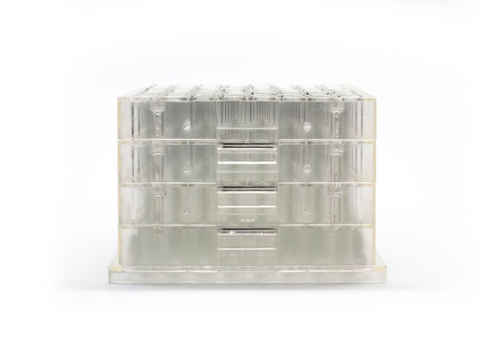 2.0ml Clear Borosilicate Glass Flat Bottom 9x50mm Vial with bottom barcode label, in MTP base plate, 5 racks of 96