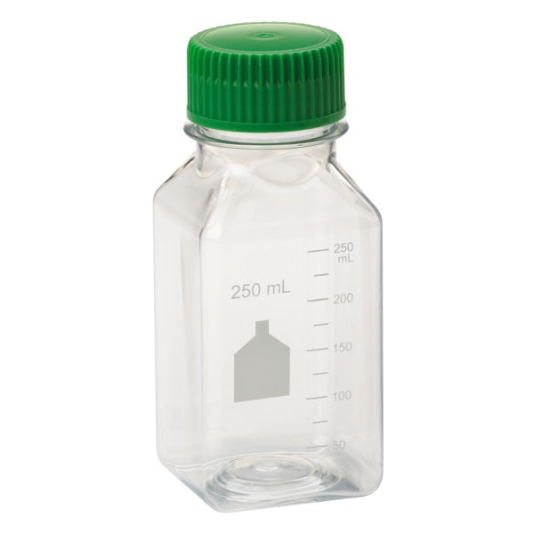 250mL Media Bottle, Square, PET, Individually Wrapped, Sterile
