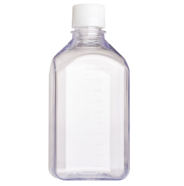 1000mL Square Media Bottle (PETG), Tamper Evident, Bulk, Sterile