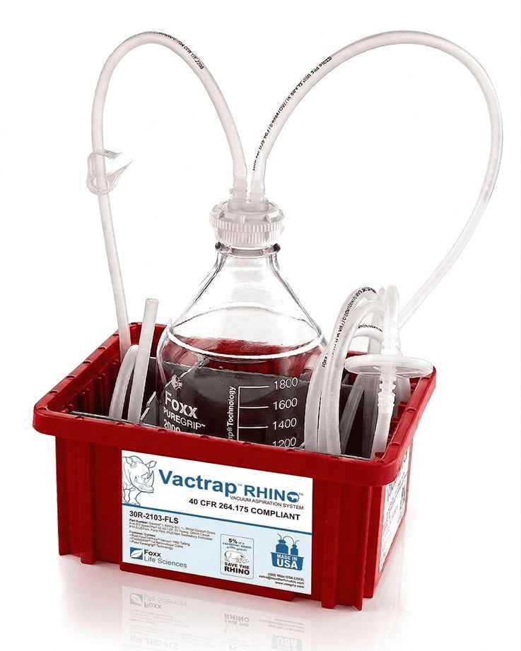 Vactrap™ Rhino™, 2L, Rhino Coated Glass Bottle, Red Bin, GL45 Cap, 1/4" ID Tubing