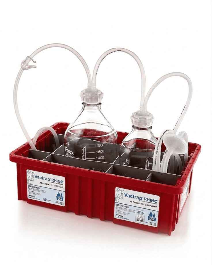 Vactrap™ Rhino™, 2L+1L, Rhino Coated Glass Bottle, Red Bin, GL45 Cap, 1/4" ID Tubing