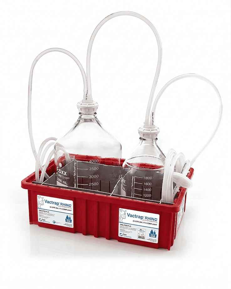 Vactrap™ Rhino™, 5L +2L, Rhino Coated Glass Bottle, Red Bin, GL45 Cap, 1/4" ID Tubing