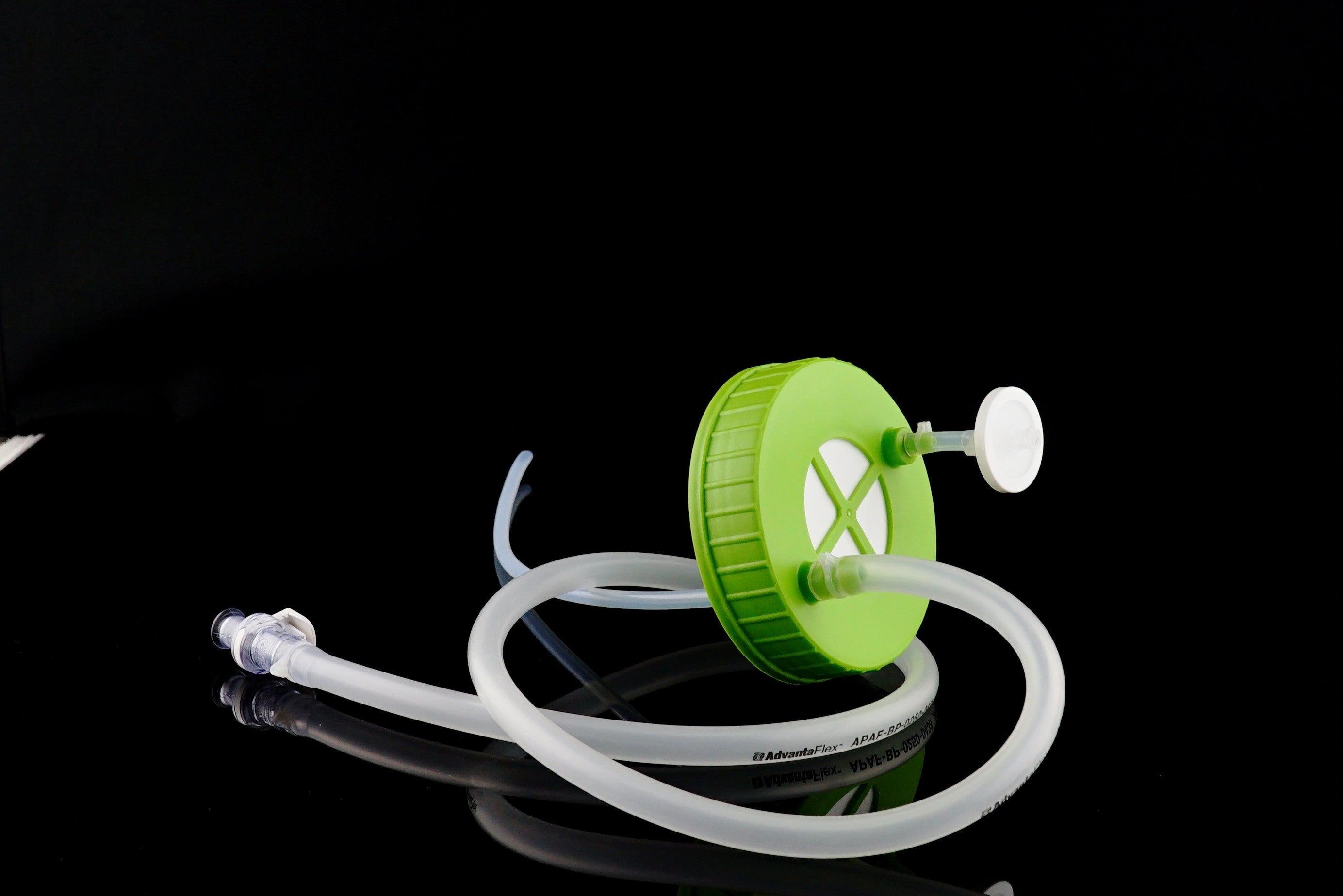 250mL PETG Square Storage Bottle with Bi-Directional Transfer Cap with TPE Tube (60cm  1/4" ID 7/16" OD), Heat seal ,Vent Filter (0.22 μm 4.5cm²), Sterile, 1/pk, 10/cs
