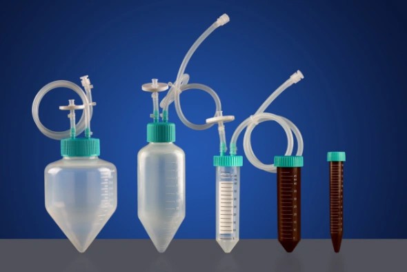 250mL Centrifuge Tube with Bi-directional Transfer Cap with Silicon Tube (50cm 1/8" ID 1/4" OD), Male Luer Lock Connector with Luer Cap, Vent Filter (0.22 μm Φ24mm), Sterile, 1/pk, 4/cs