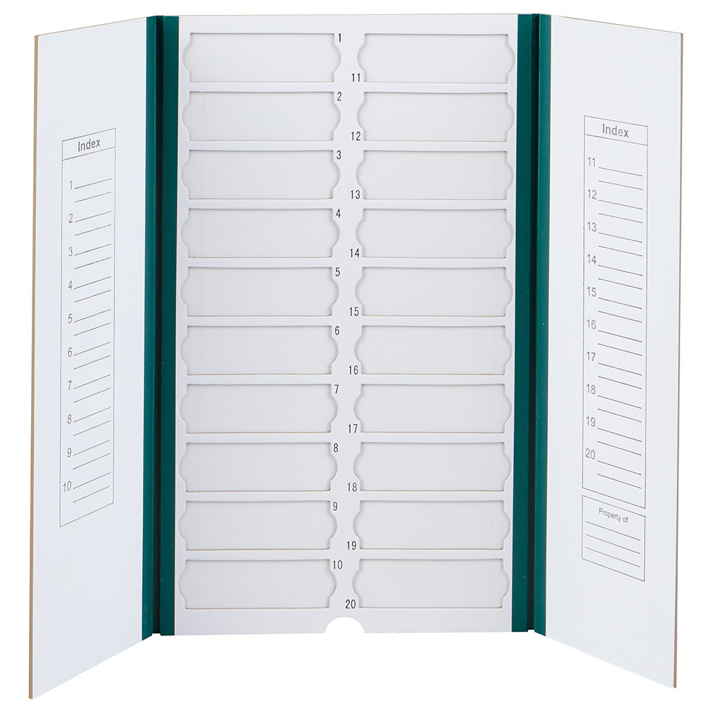 Slide File Folder, 20-Place, Cardboard, green, 10/Unit