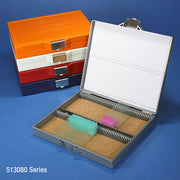 Slide Box for 100 Slides, Cork Lined, Stainless Steel Lock, Red