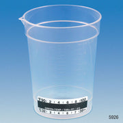 Specimen Container, 6.5oz, with Attached Thermometer Strip, Pour Spout, PP, Graduated