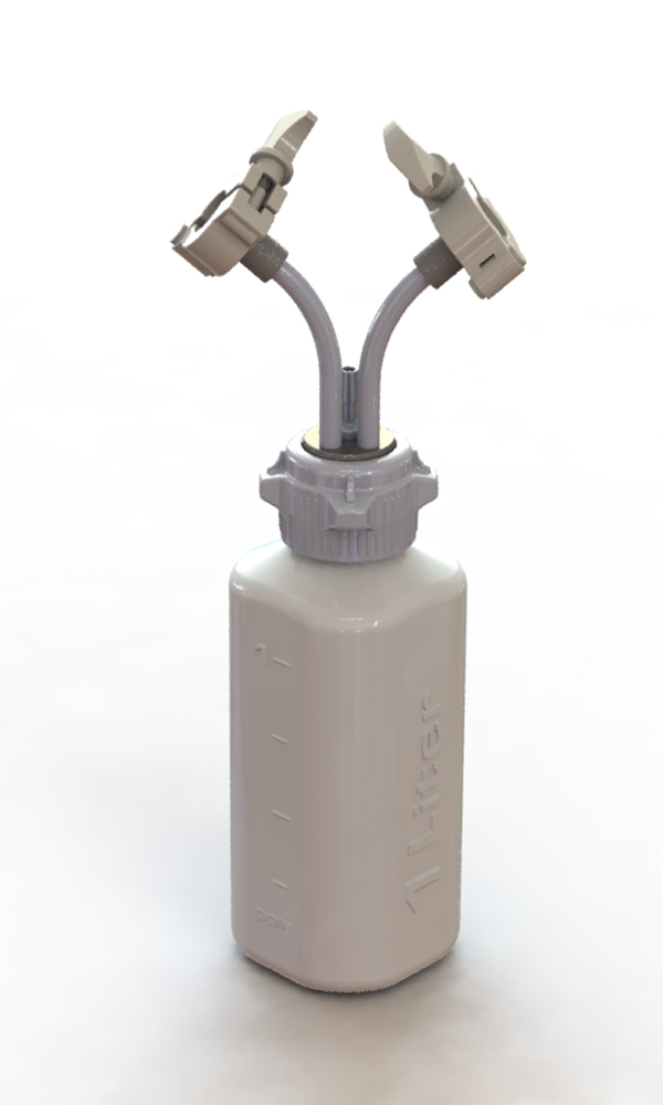 EZBio® Rigid Reservoir, PP, 1L HD Bottle, 53B VersaCap® with 2x Mini TC and  1x 3/8"HB, Non-Sterile