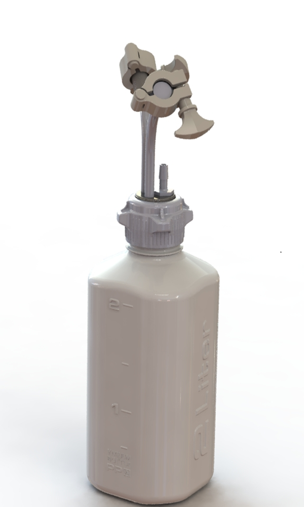 EZBio® Rigid Reservoir, PP, 2L HD Bottle, 53B VersaCap® with 2x Mini TC and 1x 3/8"HB, Non-Sterile