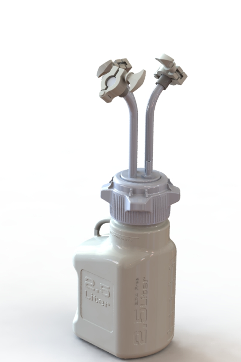 EZBio® Rigid Reservoir, PP, 2.5L rectangular Carboy, 83B VersaCap® with 3x Mini TC and 1x 3/8"HB, Non-Sterile
