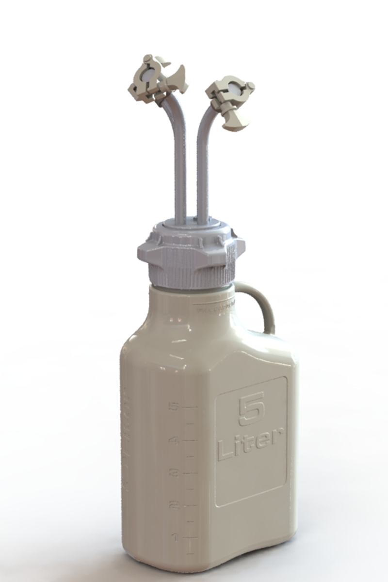 EZBio® Rigid Reservoir, PP, 5L rectangular Carboy, 83B VersaCap® with 3x Mini TC and 1x 3/8"HB, Non-Sterile