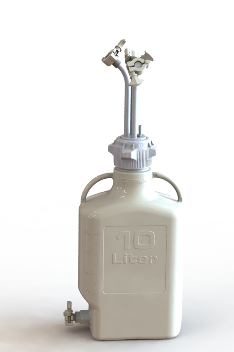 EZBio® Rigid Reservoir, PP, 10L rectangular carboy, 83B VersaCap® with 3x Mini TC and 1x 3/8"HB, Bottom Mini TC, Non-Sterile