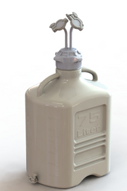 EZBio® Rigid Reservoir, PP, 75L rectangular carboy, 120mm VersaCap® with 3x Maxi TC and 1x 3/8"HB, Bottom Mini TC, Non-Sterile