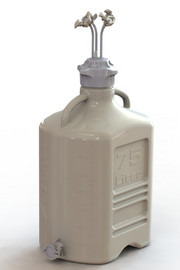 EZBio® Rigid Reservoir, PP, 75L rectangular carboy, 120mm VersaCap® with 4x Mini TC and 1x 3/8"HB, Bottom Maxi TC Non-Sterile