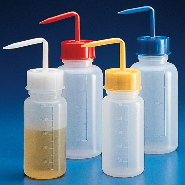 Wash Bottle, Squeeze with Wide Mouth, Screwcap, PE, 500mL, Red