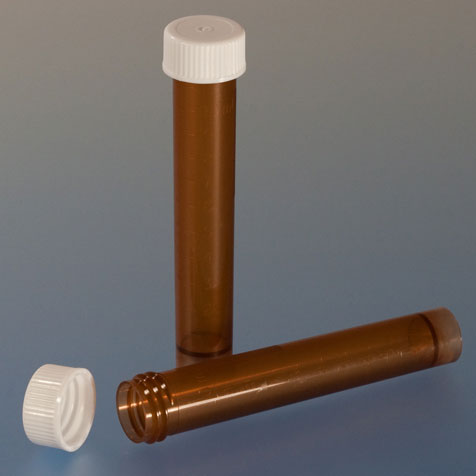 Transport Tube, 10mL, with Separate Screw Cap, AMBER, PP, Conical Bottom, Self-Standing, Molded Graduations