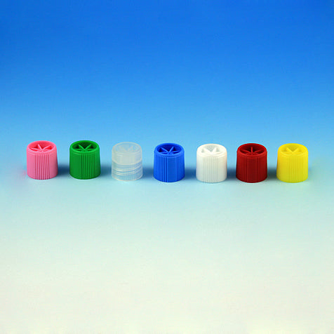 Screw Cap with Silicone Washer for Sample Tubes with External Threads (#'s: 6030-6059), Blue
