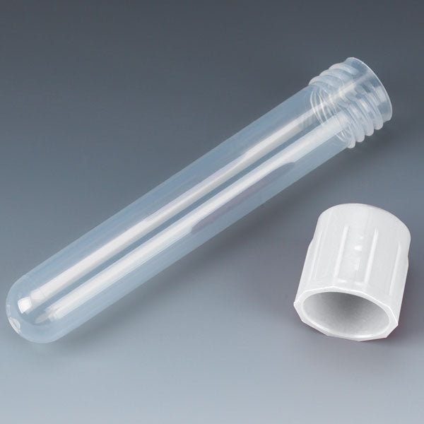 Test Tube with Attached White Screw Cap, 12 x 75mm (5mL), PP, 250/Bag, 4 Bags/Unit