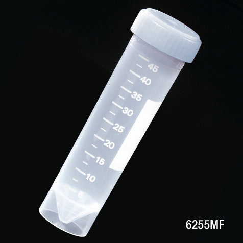 Transport Tube, 50mL, with Separate Natural Screw Cap, PP, Printed Graduations, Conical Bottom, Self-Standing ** METAL-FREE **