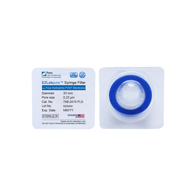 EZlabpure™ Hydrophilic PVDF Syringe Filters, 0.22 µm Sterilizing Membrane, 33 mm, Sterile, 100/PK