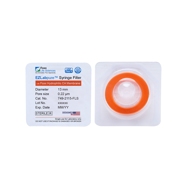 EZlabpure™  Hydrophilic Cellulose Acetate (CA) Syringe Filters, 0.22 µm Sterilizing Membrane, 13 mm, Sterile, 100/PK