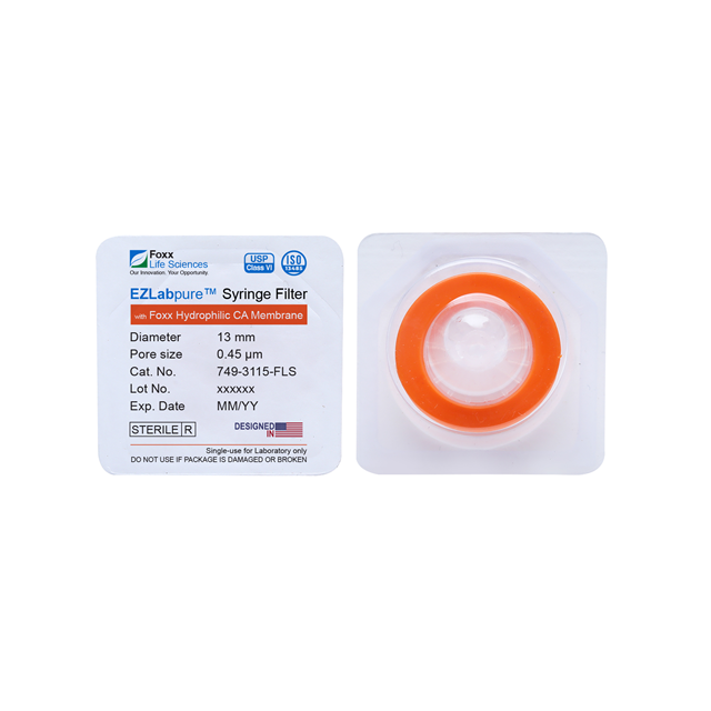 EZlabpure™ Hydrophilic Cellulose Acetate (CA) Syringe Filters, 0.45 µm Membrane for Clarification or Prefiltration, 13 mm, Sterile, 100/PK