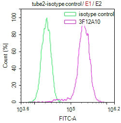Overlay Peak curve showing Hela cells stained with CSB-MA010418PA28ph02HU (red line) at 1:100. The cells were incubated in 10% normal goat serum to block non-specific protein-protein interactions followed by the antibody (1µg/1*106cells) for 1h at...