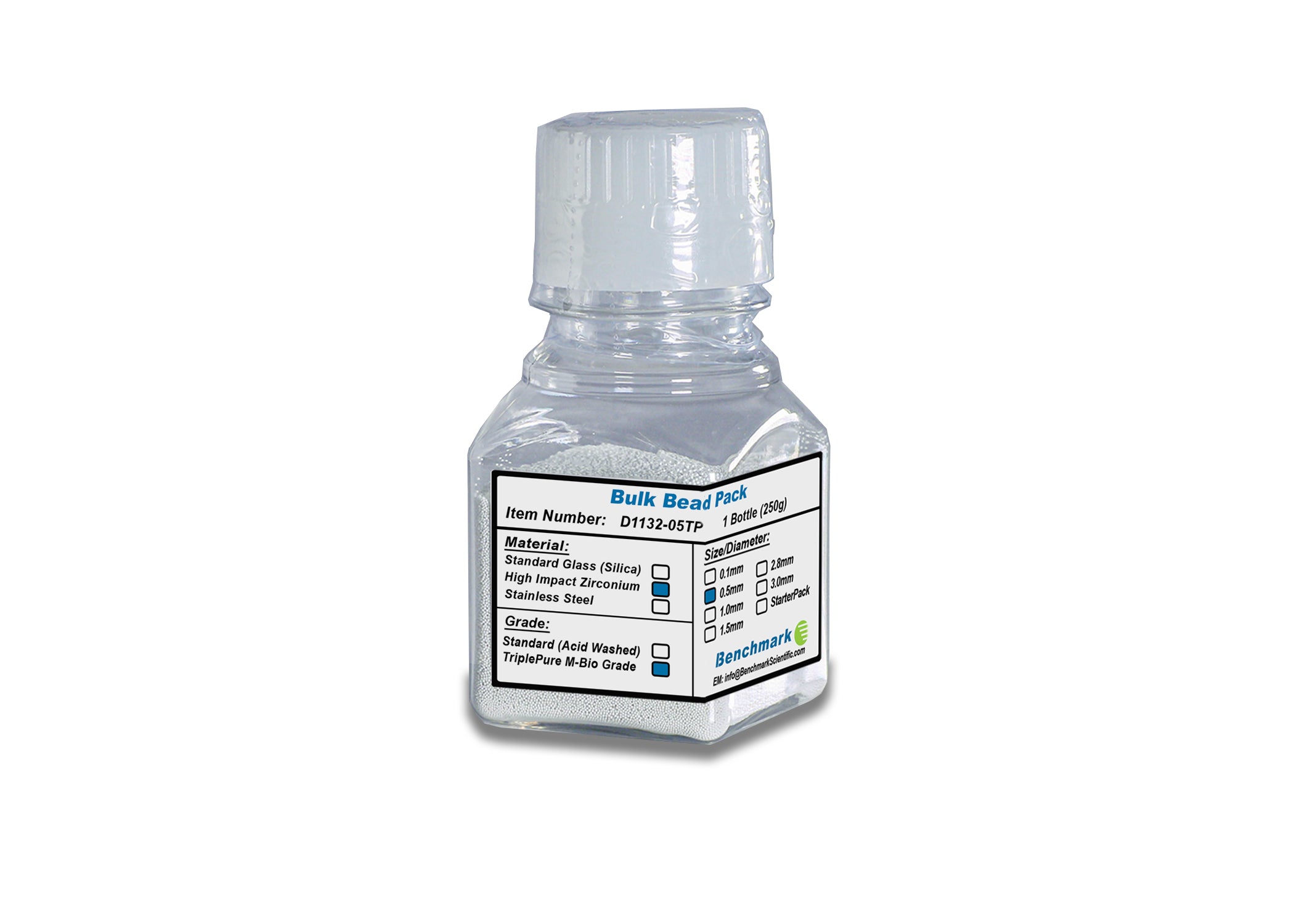 0.5Mm Zirconium Beads, Triple-Pure Molecular Biology Grade, 250G Bottle - Bead Media for Homogenizers - Benchmark Scientific