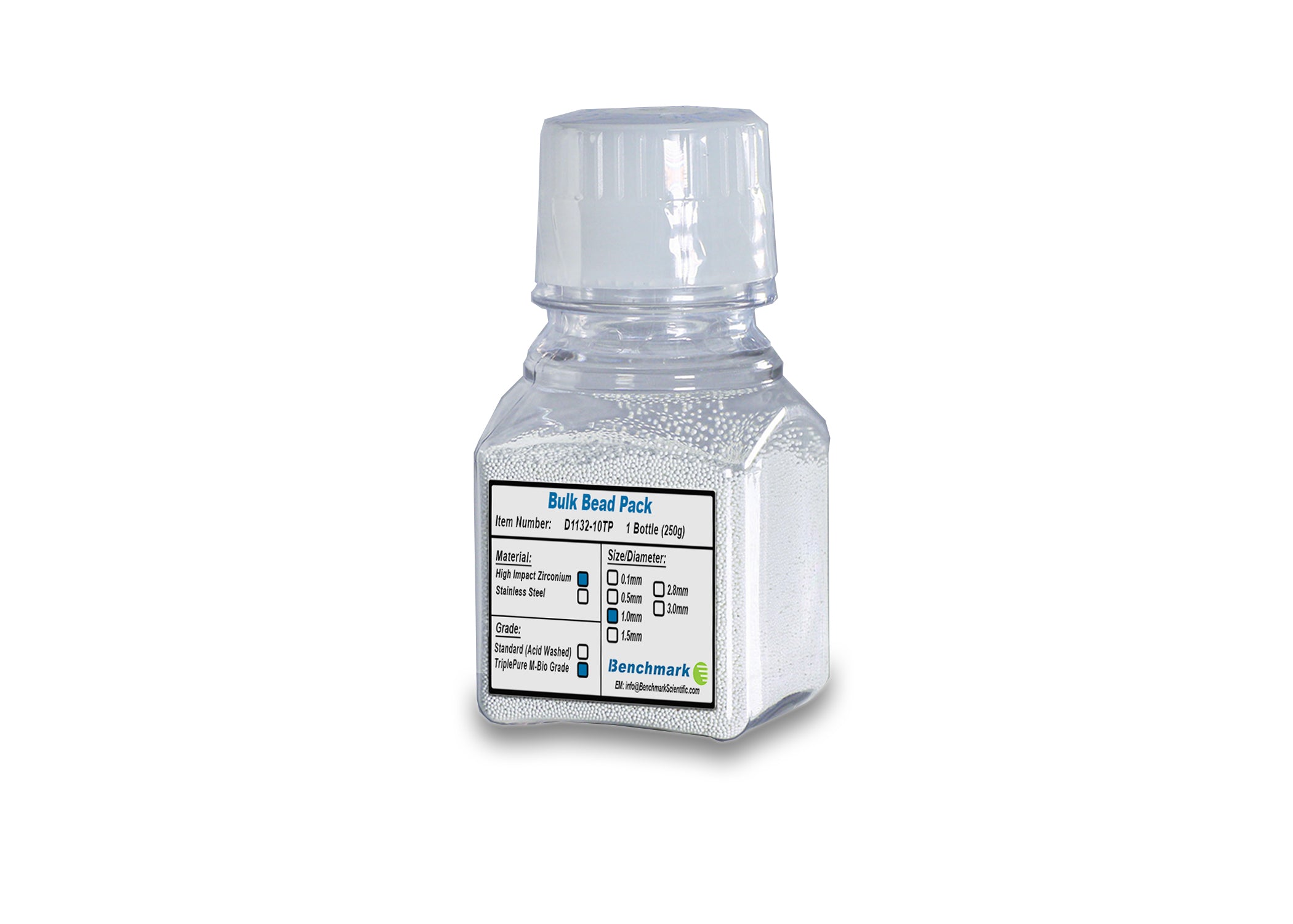 1.0Mm Zirconium Beads, Triple-Pure Molecular Biology Grade, 250G Bottle - Bead Media for Homogenizers - Benchmark Scientific
