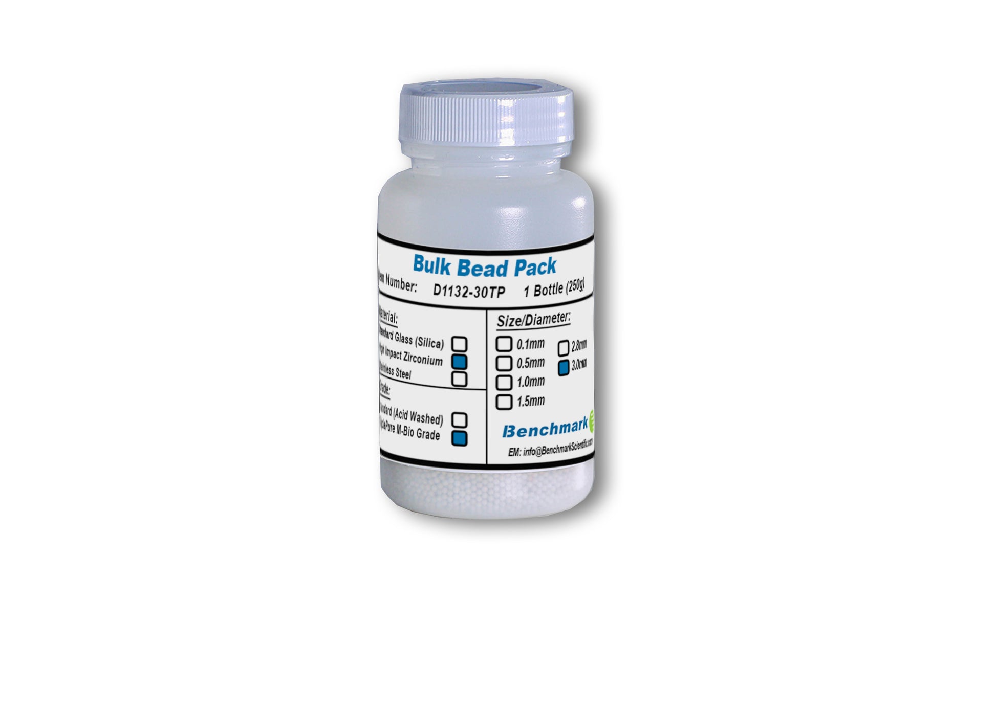 3.0Mm Zirconium Beads, Triple-Pure Molecular Biology Grade, 300G Bottle - Bead Media for Homogenizers - Benchmark Scientific