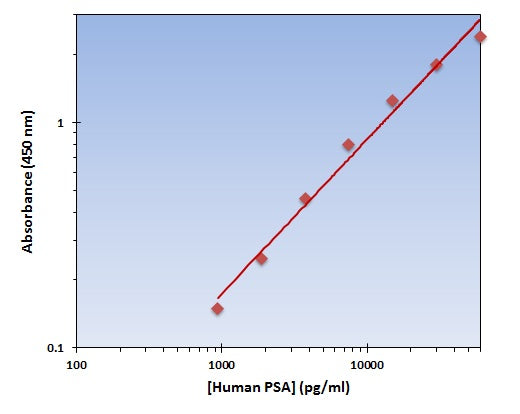 Human PSA ELISA Kit allows for the detection and quantification of endogenous levels of natural and/or recombinant Human PSA proteins within the range of 938-60000 pg/ml.
