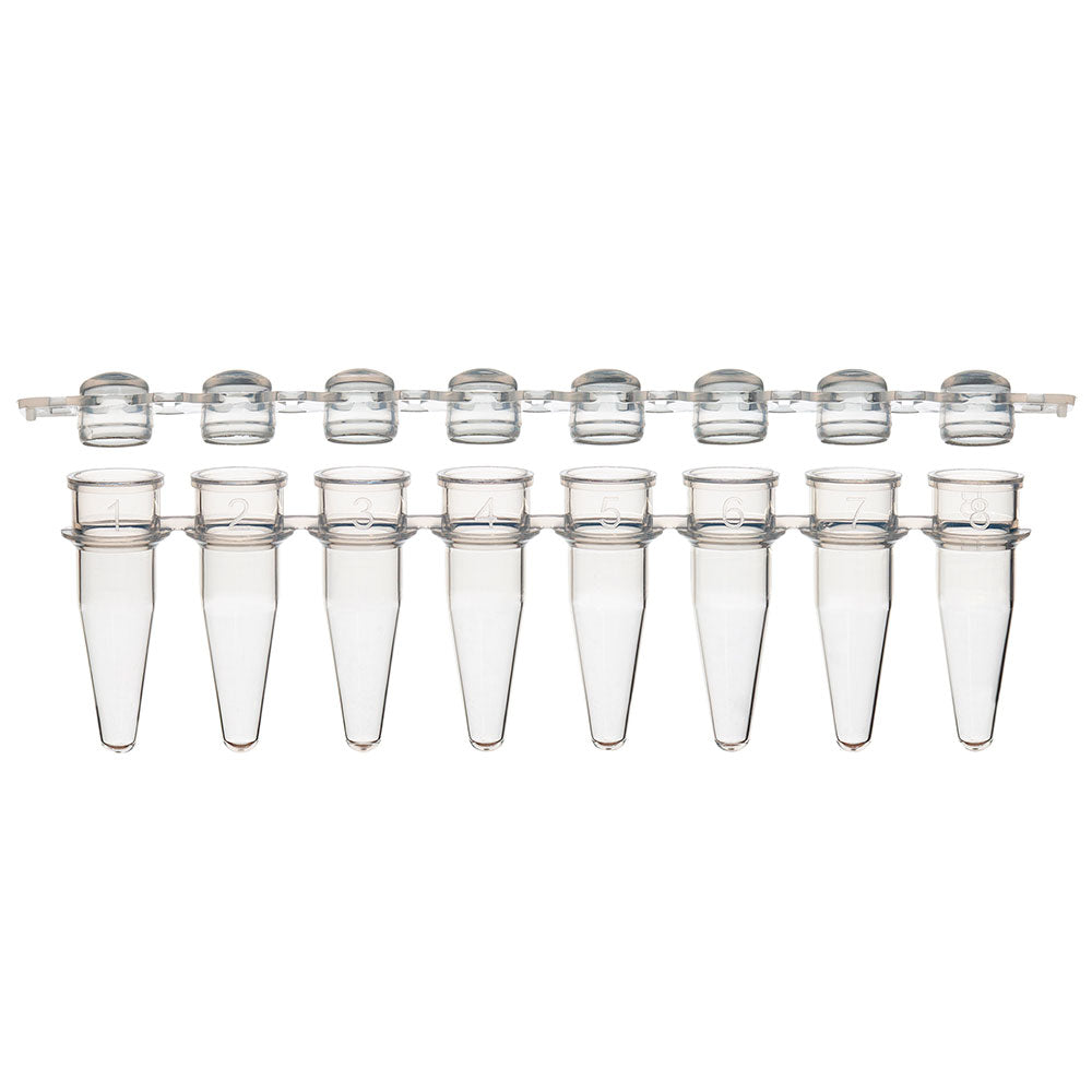 0.2mL 8-Strip Tubes, with Separate 8-Strip clear Dome caps, Natural