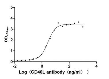 Measured by its binding ability in a functional ELISA. Immobilized CD40L at 2 μg/ml can bind Anti- CD40L Rabbit Monoclonal Antibody, the EC50 is 2.353-3.232 ng/ml.