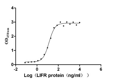 Measured by its binding ability in a functional ELISA. Immobilized human LIF at 2 μg/ml can bind human LIFR, the EC50 is 11.68-15.52 ng/ml.
