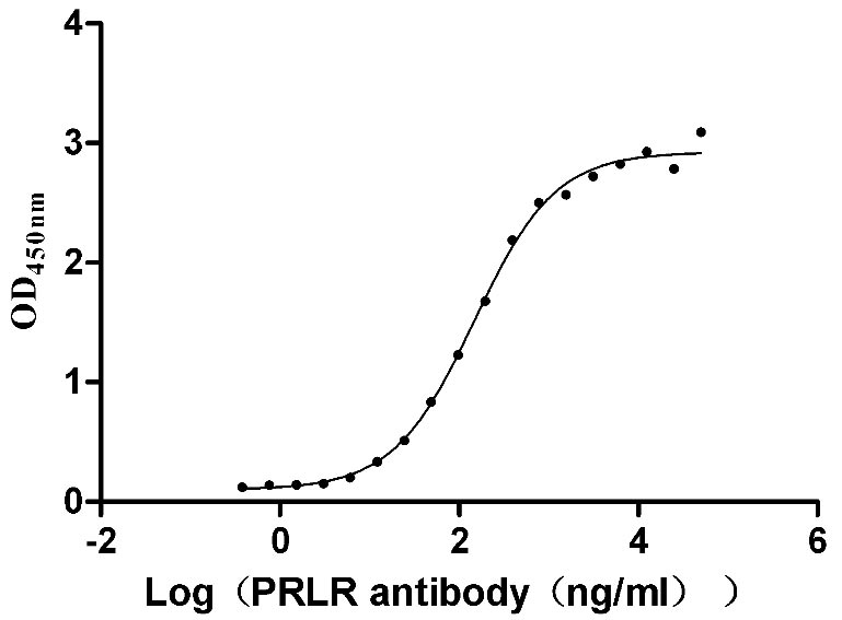 Measured by its binding ability in a functional ELISA. Immobilized Human PRLR at 2 μg/mL can bind Anti-PRLR recombinant antibody, the EC50 is 126.8-171.9 ng/mL.