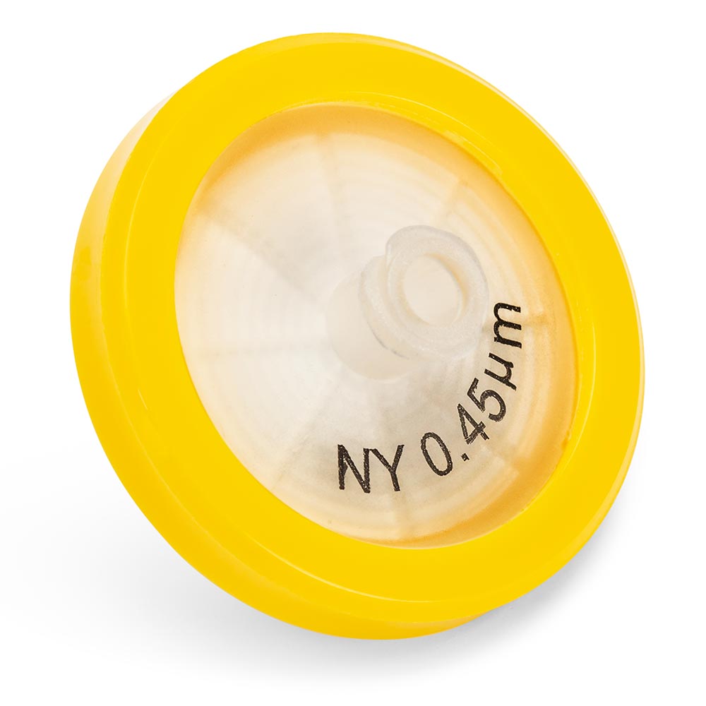 Syringe Filter, Nylon Membrane, 0.45־¼m Porosity, 30mm Diameter, PP Housing, Non-sterile, Bulk Packed